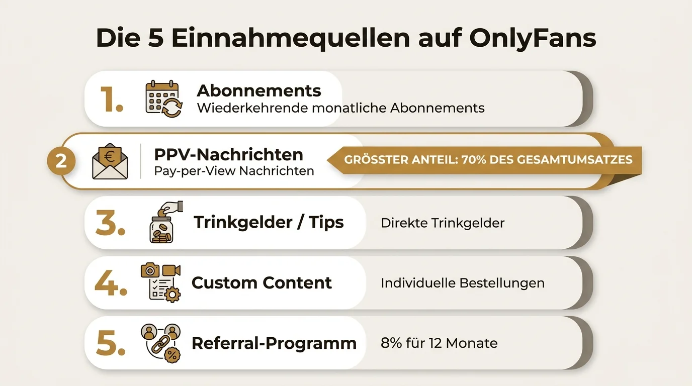 Die 5 Einnahmequellen auf OnlyFans
